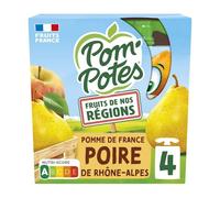 POM'POTES - Compotes Fruits De Nos Régions Pomme Poire Rhône-Alpes, Sans Sucres Ajoutés, 4 Gourdes De 90g - Lot De 4