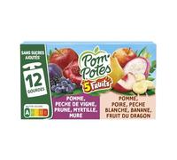 POM'POTES - Compotes Fruits Variés Sans Sucres Ajoutés, Texture Fondante et Fruité (12x90g) - Le lot de 3
