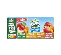 POM'POTES - Compotes Les Inédits Sans Sucres Ajoutés, Pomme Mirabelle Pêche Blanche Abricot, 20 Gourdes de 90g - Lot De 3