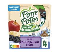 POM'POTES - Compotes Les P'tits Explorateurs Thor pomme banane mûre sans sucres ajoutés | Savoureux et onctueux | Idéal pour le goûter | les 4 gourdes de 90g | LOT DE 4