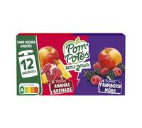 Pom'Potes - Compotes Pomme Framboise Mûre et Pomme Ananas Grenade sans Sucres Ajoutés - les 12 gourdes de 90g - 1080g - Le Lot De 4