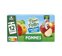 POM'POTES - Compotes pomme nature sans sucres ajoutés | Onctueuse et savoureuse | Idéale en dessert ou en encas | les 12 gourdes de 90g | LOT DE 3