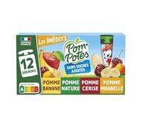 POM'POTES - Compotes Sans Sucres Ajoutés, Pomme Mirabelle Cerise Banane, Lot de 12 Gourdes 90g - Lot De 3