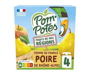 POM'POTES - Compotes Sans Sucres Ajoutés Pomme-Poire, Saveurs Authentiques Rhône-Alpes, 4x90g - Lot De 4