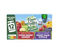 POM'POTES - Compotes Sans Sucres Ajoutés, Saveurs Fruitées Pomme-Banane et Baies (12x90g) - Lot de 3 - vendu par Lot