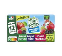 POM'POTES - Compotes Sans Sucres Ajoutés, Trio Fruité Pomme-Mûre-Framboise-Reine Claude (12 x 90g) - Lot de 3 - vendu par Lot