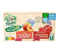 POM'POTES Desserts pomme pêche et pomme fraise sans sucres ajoutés 12 x 90 g