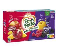 POM'POTES Gourdes compote pomme ananas grenade et pomme framboise mûre 12x90g