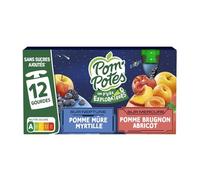 POM'POTES Les P'tits Explorateurs - Compotes en gourdes sans sucres ajoutés - 12 gourdes de 90g - Assortiment Neptune (pomme mûre myrtille) & Mercure (pomme brugnon abricot) - Nutri-Score A - Lot de 3
