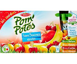 Pom'Potes Spécialités de Fruits sans Sucres Ajoutés Pomme/Pomme Cerise/Pomme Mirabelle/Pomme Banane 12 x 90 g - Lot de 3