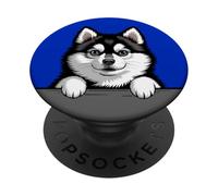 Pomsky Cute Peeking Poméranian Husky Mix Amoureux des Chiens PopSockets PopGrip Adhésif