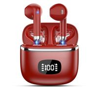 POMUIC Ecouteurs Bluetooth sans Fil, Écouteurs Bluetooth 5.3 ENC Réduction | 40 Heures Durée de Lecture Écran LED, Hi-FI Son Stéréo, IP7 Étanche, Contrôle Tactile Oreillette Bluetooth iOS Android Rouge