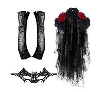 Pomurom Ensemble De Costume Pour Le Jour Des Morts | Tenue Avec Maquillage Pour Le Visage,Set De Gants En Dentelle Du Jour Des Morts,Pour Adultes Mariée Filles Cosplay Soirée Masquée Spectacle Sur
