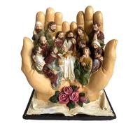 Pomurom La Dernière Cène Statue de Bureau Ornements Figurine Jésus sur les Mains en Résine Figurine Religieuse Collector Jésus Sculpture pour Noël Maison Bureau Bibliothèque Décoration de Table