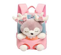 Pomurom Sac à Dos Peluche pour Enfant, Cartable École Maternelle Mignon avec Peluche Renne Amovible, Sac à Dos Préscolaire, Cadeau pour Petite Fille Bébé, 26x22x10cm