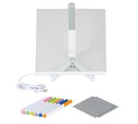 Pomurom Tableau effaçable à sec en acrylique - Tableau blanc de bureau lumineux - Tableau mémo à LED avec 7 stylos colorés - Tableau blanc de bureau avec support pour garçons et filles