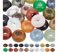 PONABEADIY 1 boîte 20 Styles 20 Perles en Pierre Naturelle à Gros Trou (Rondelles Jaspe Jade Blanc Quartz Rose) Idéales pour la Création de Bijoux (Bracelets Boucles d'oreilles Loisirs Créatifs)
