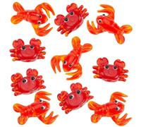 PONABEADIY 1 boîte de 10 perles en Verre Faites à la Main en Forme de Crabe Rouge et de Crevette avec Trous Motif Animal Marin Vie Marine Plage Été Hawaï Breloques Mignonnes pour la Fabrication de Bij