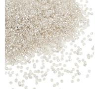 PONABEADIY 1 boîte de 2 perles de Rocaille en Verre Blanc de 3000mm avec Trou Mini Perles Rondes Transparentes Doublées D'Argent Perles D'Espacement Transparentes pour la Fabrication de Bijoux Bracele