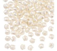PONABEADIY 1 boîte de 200 perles Blanches en Plastique Imitation Coquillage Coquille Saint Jacques avec Trous Thème Plage Été Hawaï Océan Breloques Espaceurs Perles en Vrac pour la Fabrication de Bijo