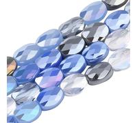 PONABEADIY 1 boîte de 210 perles Ovales Plates Bleues en Verre avec Trous Facettes AB Plaquées Galvanoplastie Perles D'Espacement en Vrac Breloques pour la Fabrication de Bijoux Colliers Bracelets Bou