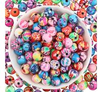 PONABEADIY 1 boîte de 220 perles Colorées en Argile Polymère avec Trous Rondes Faites à la Main Motifs Assortis Perles D'Espacement en Vrac pour la Fabrication de Bijoux Bracelets Colliers Boucles D'O