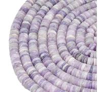 PONABEADIY 1 boîte de 242 Perles de Lépidolite Naturelle avec Trou Pierre Précieuse en Mica Violet Disque Heishi Plat et Rond Pierre Givrée Perle D'Espacement en Vrac pour la Fabrication de Bijoux de