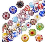 PONABEADIY 1 boîte de 3 brins de Perles Millefiori Rondes en Verre Lampwork de 4mm de Couleurs Mélangées avec Trou Breloques D'Espacement Colorées Assorties Perles en Vrac pour la Fabrication de Bijou