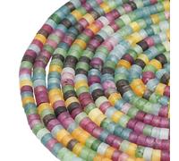 PONABEADIY 1 boîte de 312 perles de Jade Blanc Naturel avec Trou Pierres Précieuses Plates Rondes Colorées en Forme de Disque Givré Pierre Heishi Perles D'Espacement en Vrac pour la Fabrication de Bij