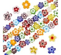 PONABEADIY 1 boîte de 4 brins de Perles en Verre Millefiori de 3.7~5.6mm Couleurs Mélangées en Forme de Fleur avec Trous pour la Fabrication de Bijoux de Bracelets de Décorations de Bricolage