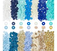 PONABEADIY 1 boîte de 4400 perles Rondes Plates en Argile Polymère avec Trou Perles Heishi Faites à la Main Bleues et Blanches en Plastique CCB Perles D'Espacement Dorées pour la Fabrication de Bijoux