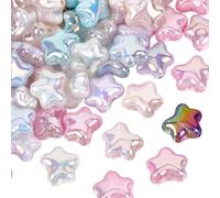 PONABEADIY 1 boîte de 50 Perles Acryliques Étoiles de Couleurs Mélangées avec Trous de 3mm Étoiles Scintillantes Irisées Placage UV Perles D'Espacement Opaques en Vrac pour la Fabrication de Bijoux B