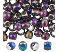 PONABEADIY 1 boîte de 50 Perles D'Ambiance Européennes en Verre avec Détection de Température et Changement de Couleur Rondes en Cristal Grand Trou de 4mm pour la Fabrication de Bijoux Bracelets Coll