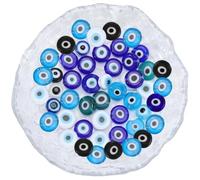 PONABEADIY 1 boîte de 50 Perles Verre Mauvais Oeil Bleu de pour Mauvais Œil Turc Breloques en Vrac Perles D'Espacement pour la Fabrication de Bijoux Boucles d'oreilles Colliers Bracelets Loisirs Cré