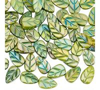 PONABEADIY 1 boîte de 60 perles en Coquillage Vert Feuille Sculptée Coquillages D'Eau Douce Teints Opaques Couleur AB Perles Intercalaires en Vrac pour la Création de Bijoux Bracelets Colliers et Lois