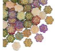 PONABEADIY 1 boîte de 60 Perles Tchèques en Verre à Motif Floral avec Trous Style Bohème Vintage Colorées Assorties en Métal Doré pour la Fabrication de Bijoux Colliers Bracelets Loisirs Créatifs