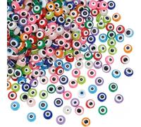 PONABEADIY 1 boîte de 600 Perles Résine Mauvais Œil 8mm Plates et Rondes Turques Faites en à la Main Couleurs Assorties Breloques pour la Fabrication de Bijoux Bracelets Colliers Boucles D'Orei