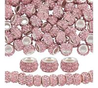 PONABEADIY 1 boîte de 80 Perles Grand Trou Européen Entretoise Strass Couleurs Mélangées avec Noyau en Laiton Plaqué Argent Rondelles en Cristal Brillant Perles en Vrac pour la Fabrication de Bij