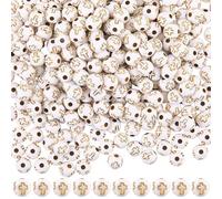 PONABEADIY 1 boîte de 800 perles rondes en forme de crucifix en or blanc de 8 mm avec trous pour prière chrétienne bénie - Perles en acrylique en vrac pour la fabrication de bijoux, bracelets