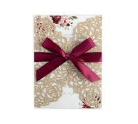 ponatia 25 Pièces/Lot Laser Cut Creux Rose avec Ruban Carte d'invitation de Mariage Douche d'anniversaire de fiançailles Diplôme d'invitation