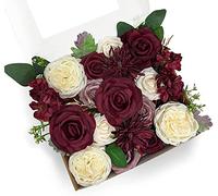 ponatia Fleurs artificielles bordeaux, ensemble de fleurs de mariage pour bouquets de mariage, centres de table, arrangements de fête, fête prénatale, décoration d'intérieur (rose poudré et crème)
