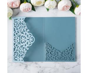 ponatia Lot de 20 pochettes d'invitation de mariage découpées au laser à trois volets, 12,7 x 17,8 cm, pour fête prénuptiale, 15 invitations de mariage (sans enveloppes ni feuilles intérieures)