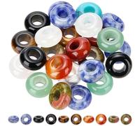 PONAYBEADIY 1 boîte de 30 Perles de Pierre Naturelle à Gros Trou de 10mm (Jade Blanc Quartz Jaspe Agate Cristaux Mélangés) pour la Création de Bijoux (Bracelets Colliers Loisirs Créatifs)