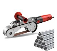 Ponceuse à bande abrasive pour tuyaux, idéale pour le polissage, le meulage et l'élimination de la rouille, avec vitesse réglable et conception à 3 rouleaux.
