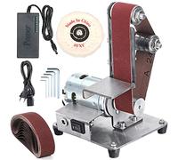 Ponceuse à bande ponceuse électrique 300 W, 7 Contrôle de vitesse variable, ponceuse stationnaire Avec 10 Bandes Abrasives Pour Bois Métal, Mini Ponceuse à Bande Avec roue de polissage