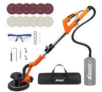 Ponceuse à sec XDOVET, ponceuse murale 750 W Avec raccords d'aspiration à deux canaux, disque abrasif 225 mm, ponceuse électrique avec 20 disques abrasifs, 6 vitesses variables de 800 à 1750 tr/min