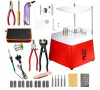 Ponceuse à Verre Portable,220V,65W,4200 tr/min,avec Fonction d'Aspiration Automatique,Protecteur Transparent,2 Têtes Meuleuses Interchangeables et Accessoires de 34 pcs pour Verre et Céramique (Rouge)