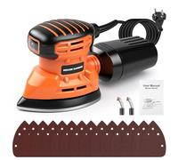 Ponceuse de Détail Triangulaire Électrique, Ponceuse Souris 150W Ponceuse À Main Avec Collecteur de Poussière, 14 Feuilles de Papier Abrasif de Grain 60 À 400, pour Le Polissage Du Bois