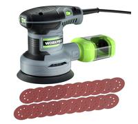 Ponceuse Excentrique 125mm WORKPRO, Ponceuse Rotative a Vitesse Reglable(Vitesse a vide: 7000-13000 tr/min), Ponceuse Orbitale Filaire 300W avec Recipient a Poussiere et Disque de Poncage 20 Pieces