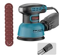 Ponceuse excentrique 300 W, 125 mm, 6 niveaux (5 000 à 12 000 tr/min) avec collecteur de poussière et 10 papiers abrasifs pour bois, métal et carrelage